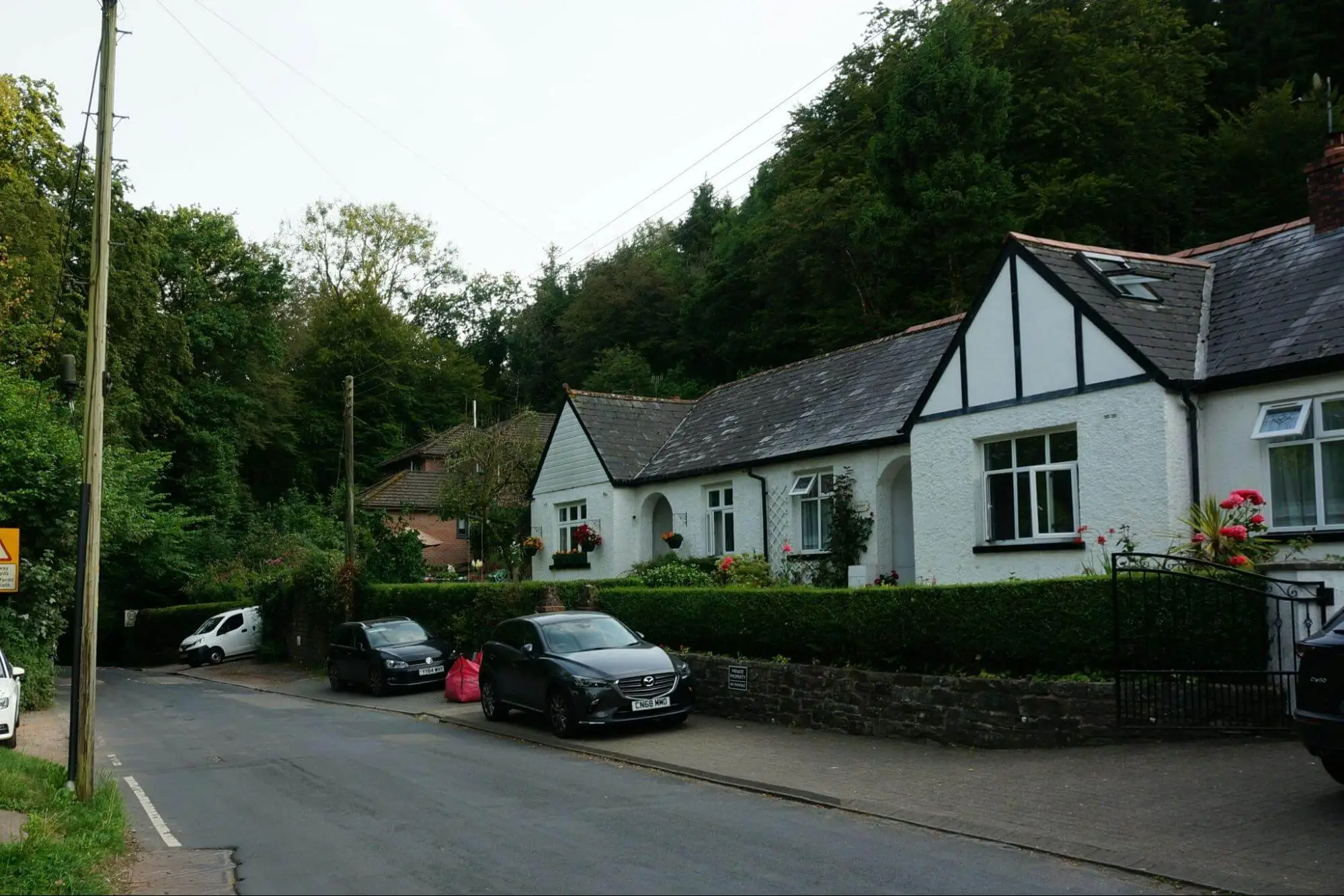 Residential street with homes near Cardiff, Wales